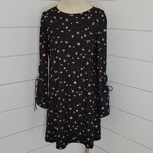 MANGO BASICS xs black with white & yellow floral mini dress